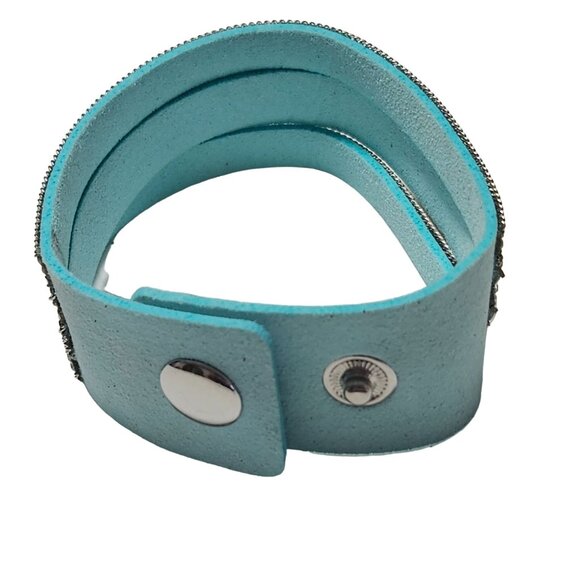 Stylish Silver Tone Chain Rhinestone Stacked Wrap Bracelet Snap Closure Jewelry - Picture 3 of 5